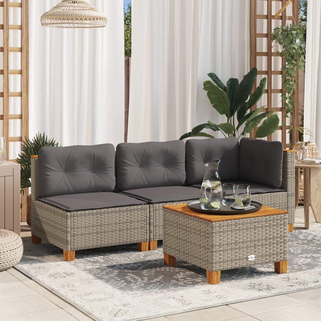 Garten-Ecksofa mit Kissen Grau Poly Rattan