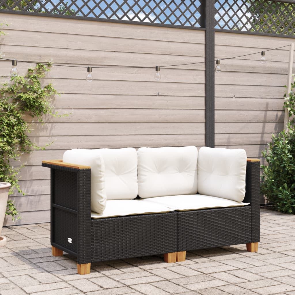 Garten-Ecksofas mit Kissen 2 Stk. Schwarz Poly Rattan