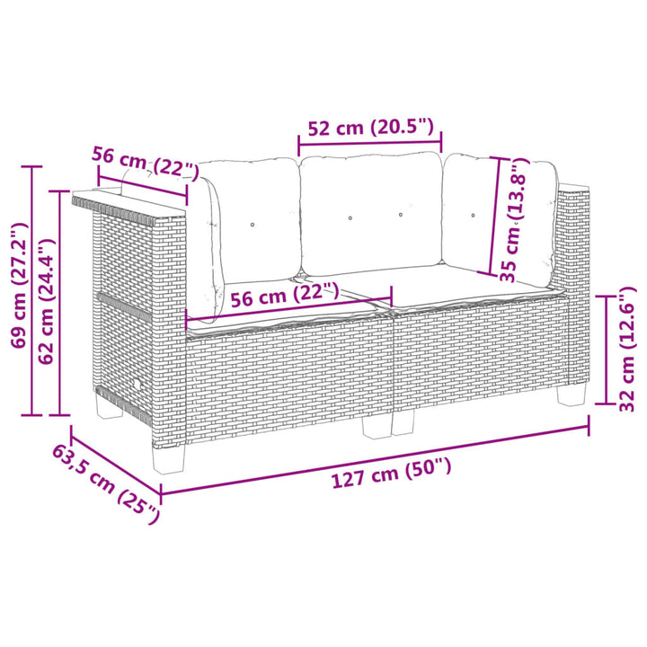 Garten-Ecksofas mit Kissen 2 Stk. Schwarz Poly Rattan