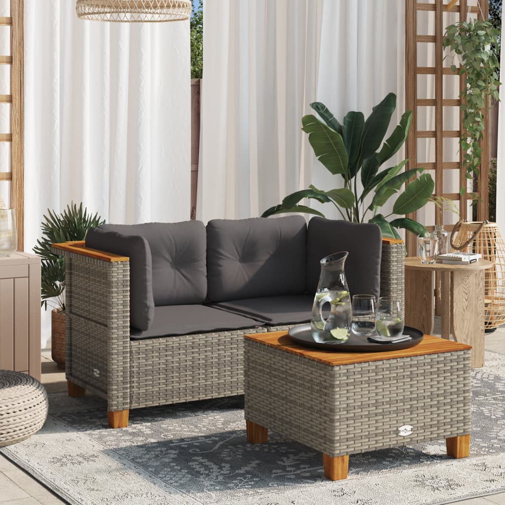 Garten-Ecksofas mit Kissen 2 Stk. Grau Poly Rattan