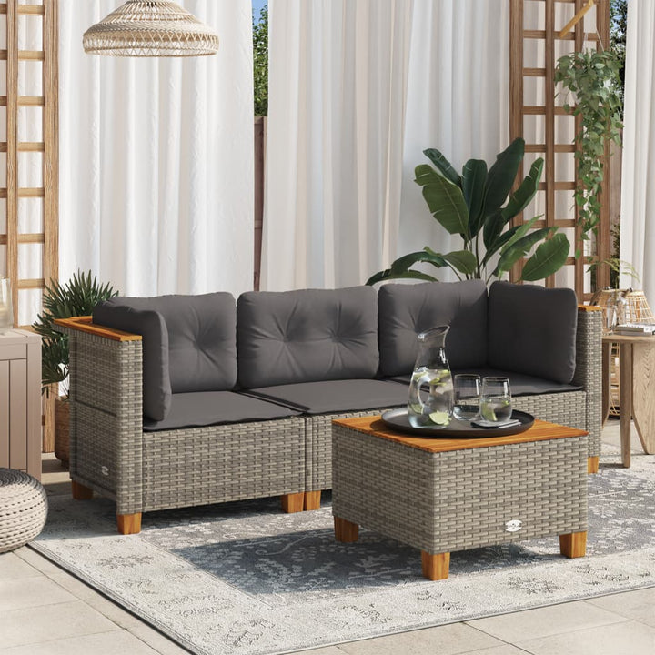 Gartensofa mit Kissen 3-Sitzer Grau Poly Rattan