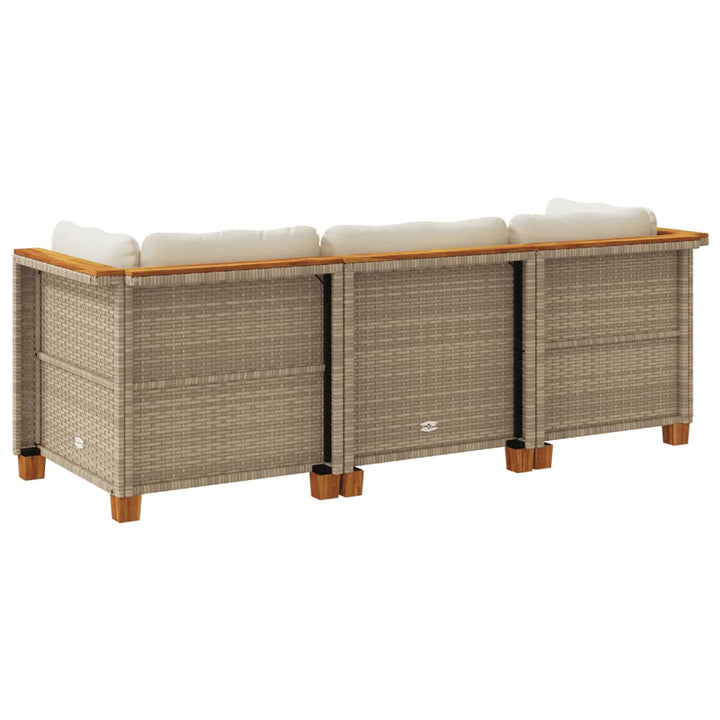 Gartensofa mit Kissen 3-Sitzer Beige Poly Rattan