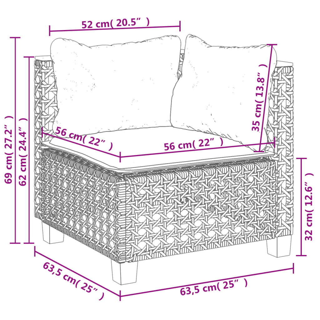 Garten-Ecksofa mit Kissen Grau Poly Rattan