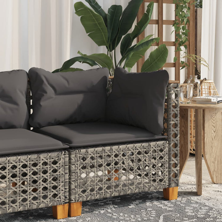 Garten-Ecksofa mit Kissen Grau Poly Rattan