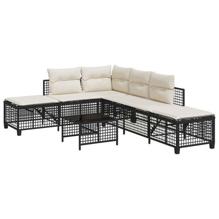 3-tlg. Garten-Ecksofa-Set mit Kissen Schwarz Poly Rattan