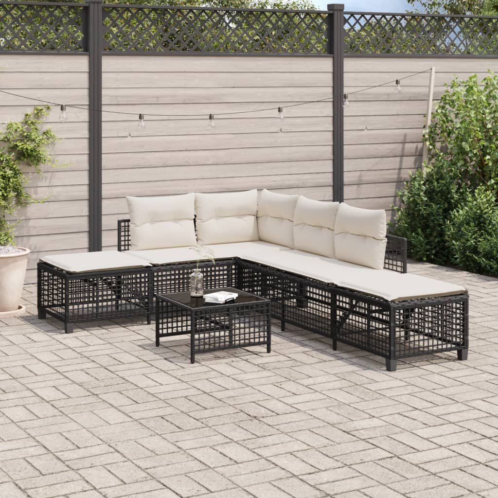 3-tlg. Garten-Ecksofa-Set mit Kissen Schwarz Poly Rattan