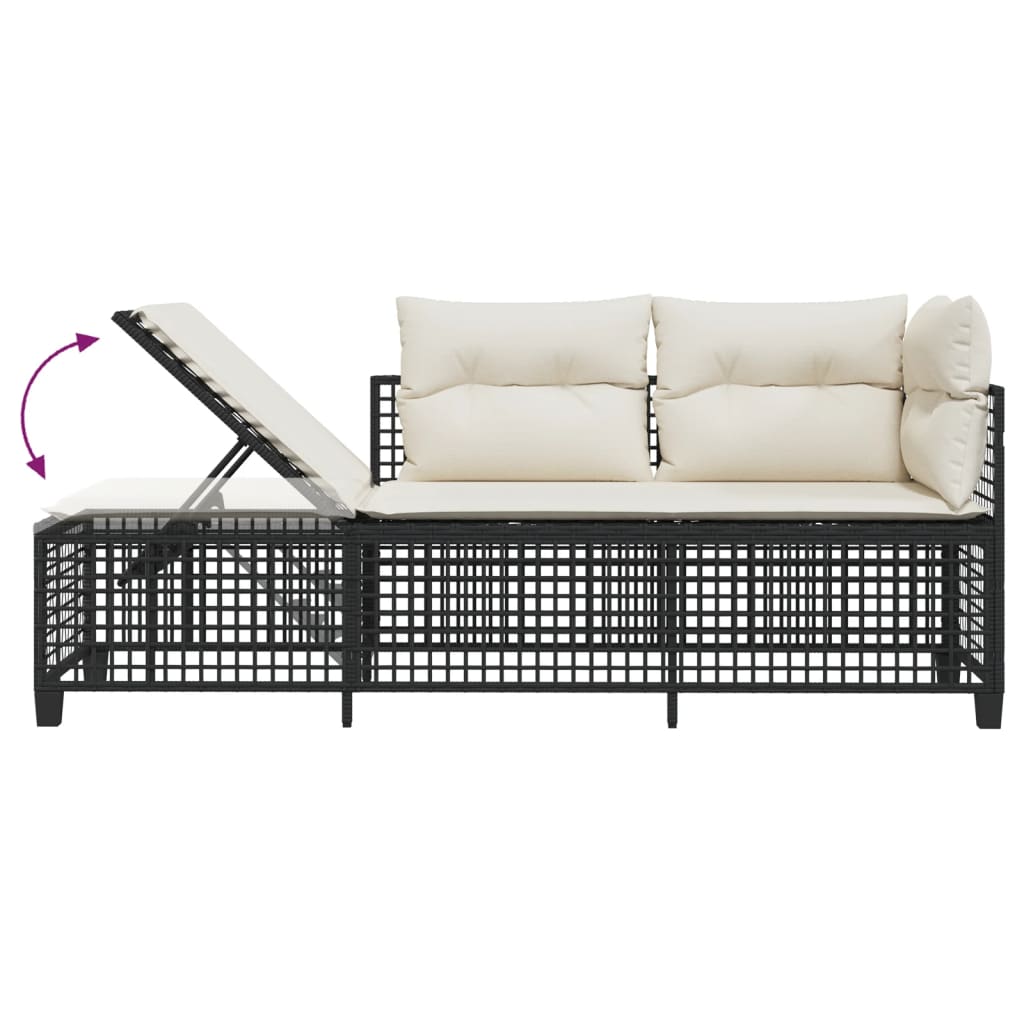 3-tlg. Garten-Ecksofa-Set mit Kissen Schwarz Poly Rattan