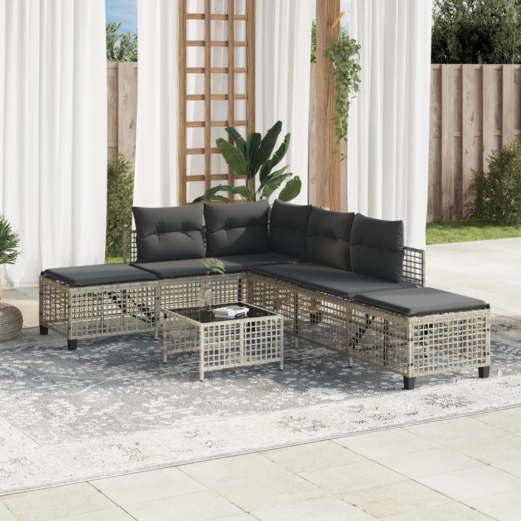 3-tlg. Garten-Ecksofa-Set mit Kissen Hellgrau Poly Rattan