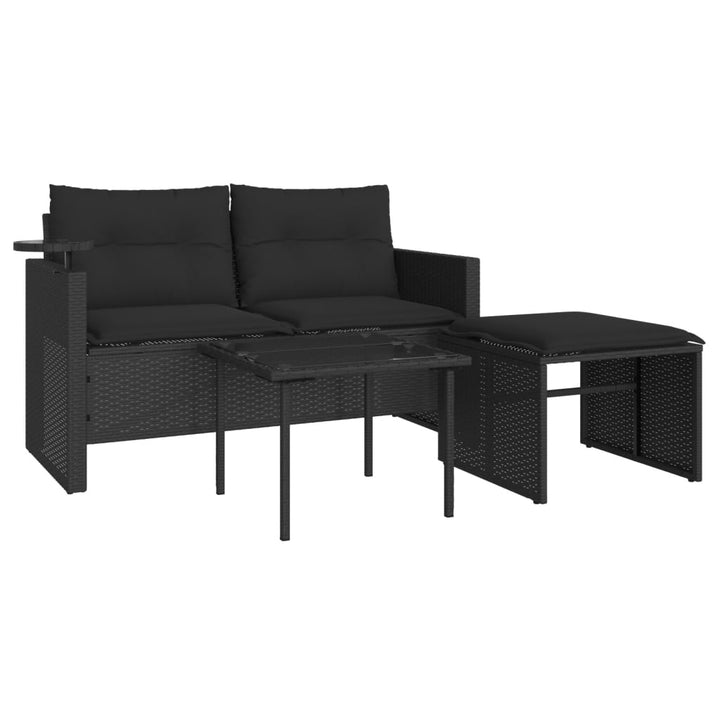 3-tlg. Garten-Sofagarnitur mit Kissen Schwarz Poly Rattan