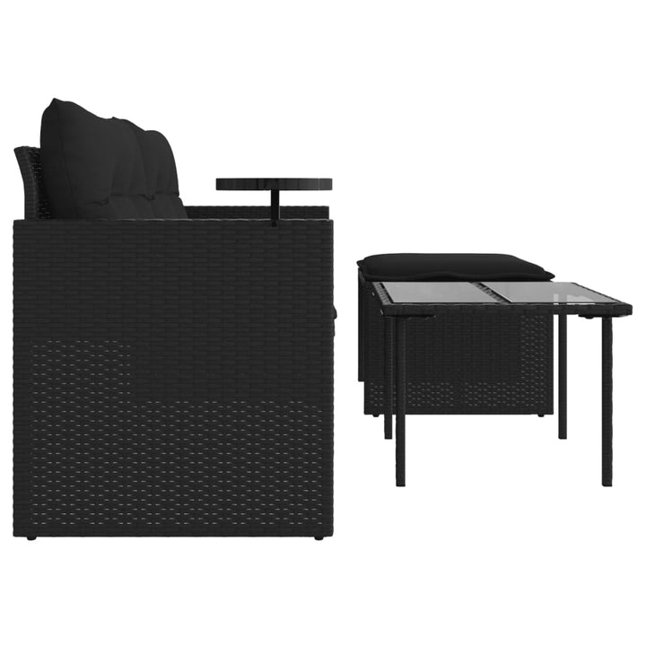 3-tlg. Garten-Sofagarnitur mit Kissen Schwarz Poly Rattan