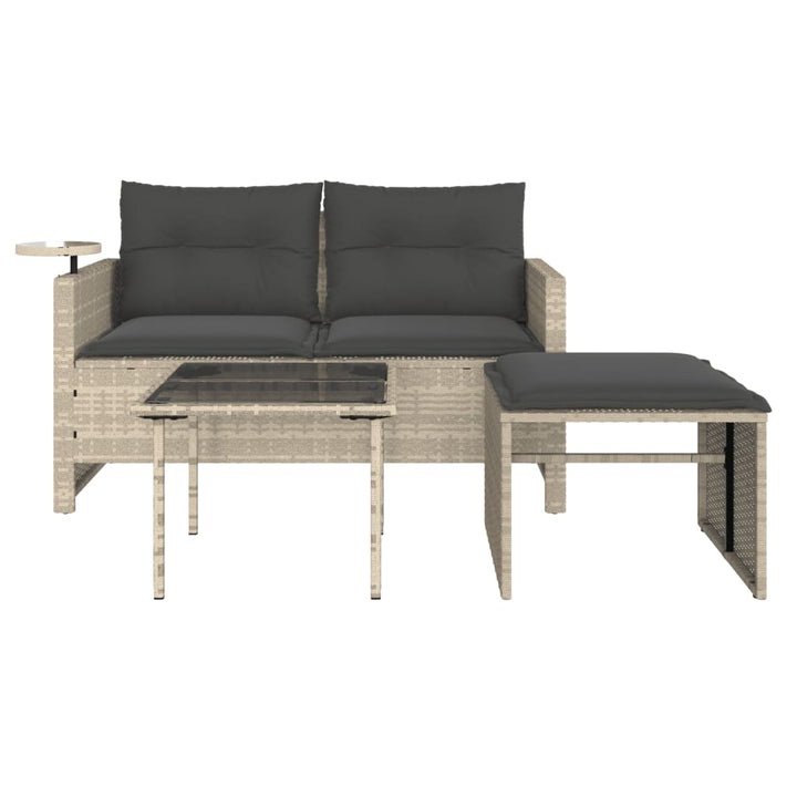 3-tlg. Garten-Sofagarnitur mit Kissen Hellgrau Poly Rattan