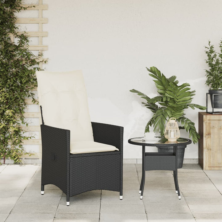 Gartensessel Verstellbar mit Kissen Schwarz Poly Rattan