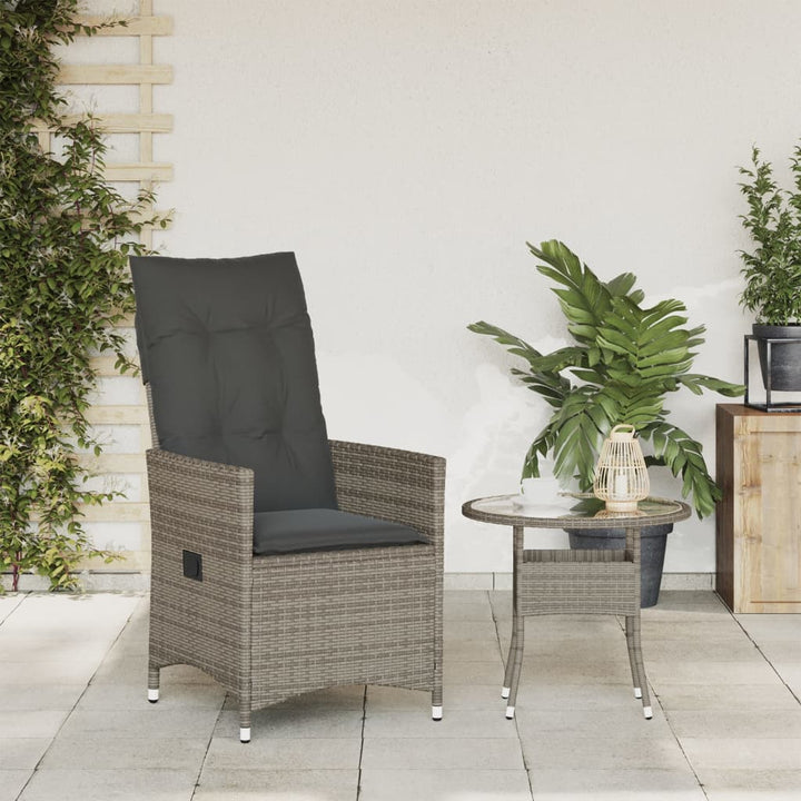 Gartensessel Verstellbar mit Kissen Grau Poly Rattan