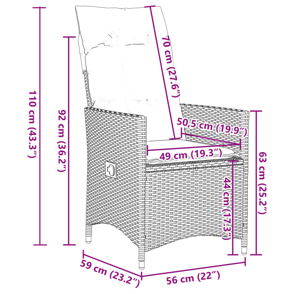 Gartensessel Verstellbar mit Kissen Grau Poly Rattan