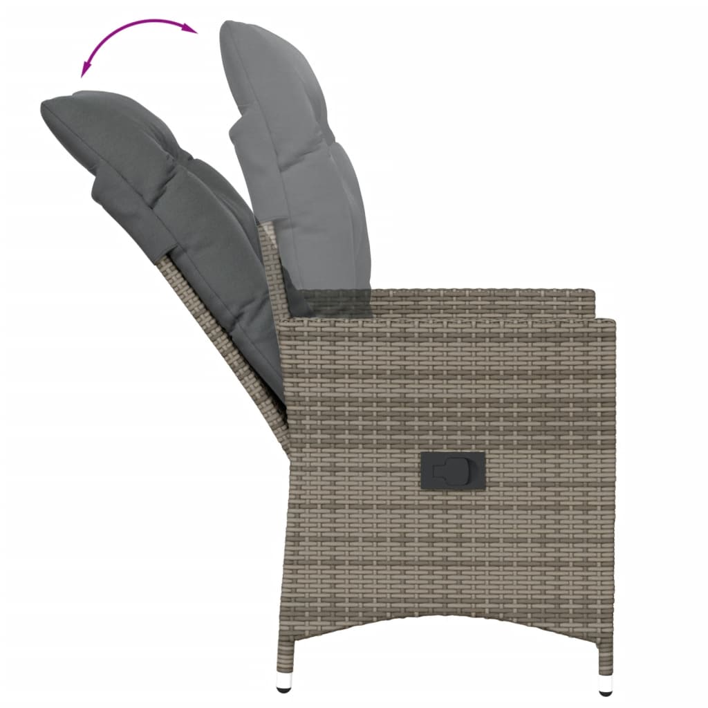 Gartensessel mit Kissen 2 Stk. Verstellbar Grau Poly Rattan