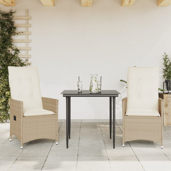 Sillones de jardín con cojines 2 uds. Poliratán beige ajustable.