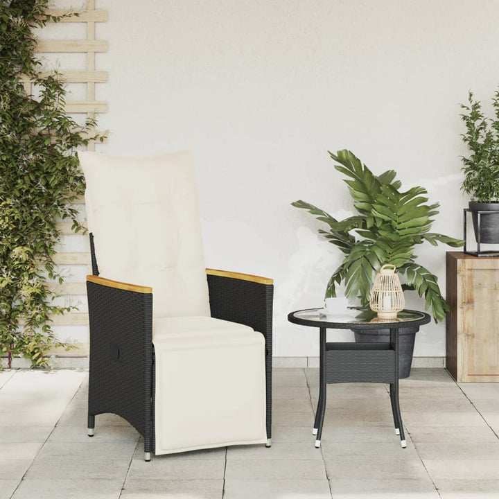 Gartensessel Verstellbar mit Kissen Schwarz Poly Rattan