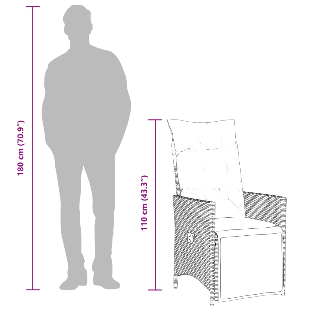 Sillones de jardín con cojines 2 uds. Polirratán ajustable marrón.