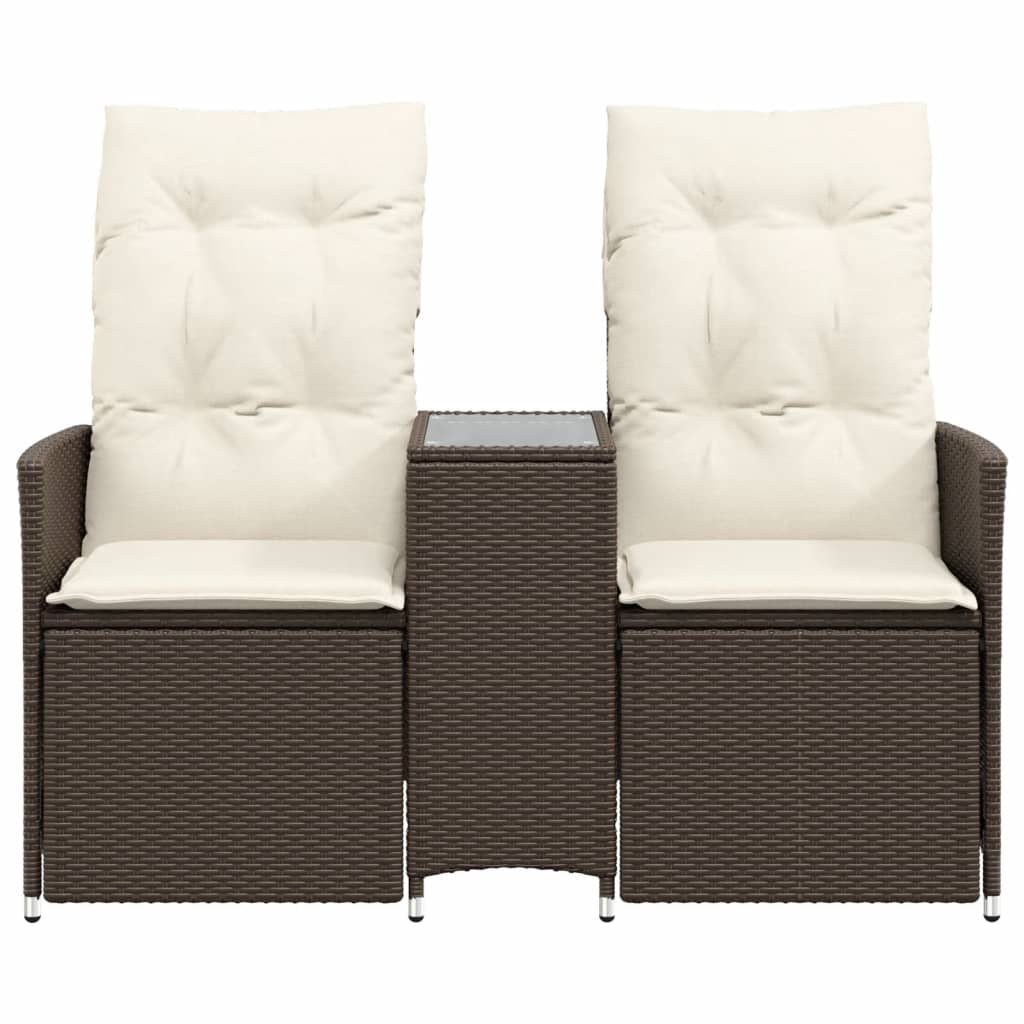 Gartensofa 2-Sitzer Verstellbar mit Tisch Braun Poly Rattan