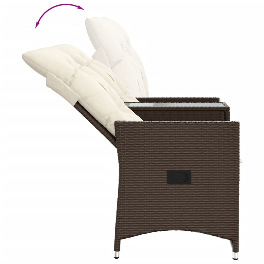 Gartensofa 2-Sitzer Verstellbar mit Tisch Braun Poly Rattan