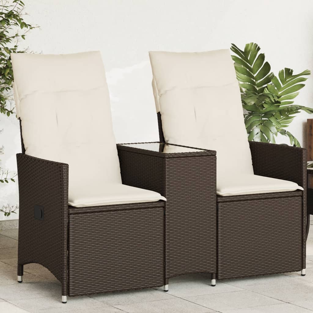 Gartensofa 2-Sitzer Verstellbar mit Tisch Braun Poly Rattan