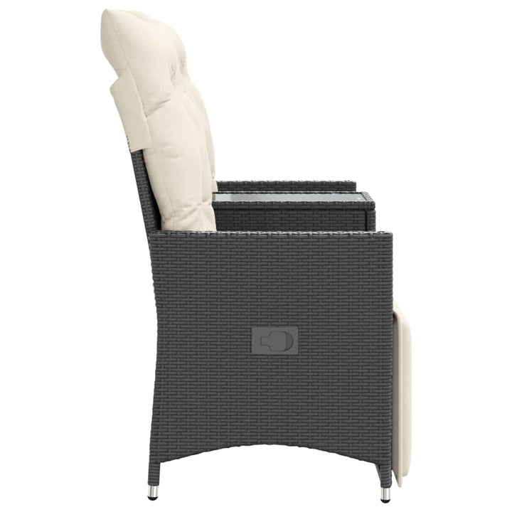 Gartensofa 2-Sitzer Verstellbar mit Tisch Schwarz Poly Rattan