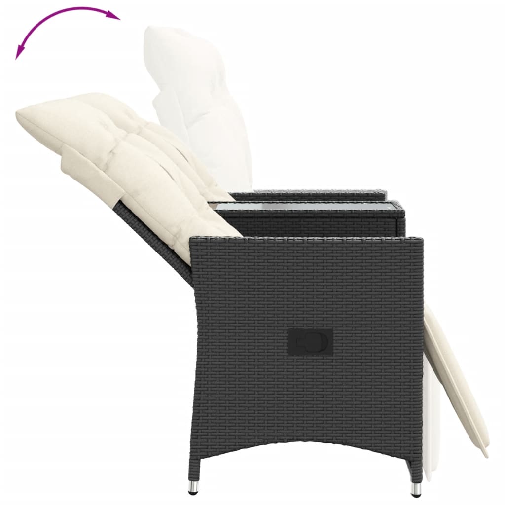 Gartensofa 2-Sitzer Verstellbar mit Tisch Schwarz Poly Rattan