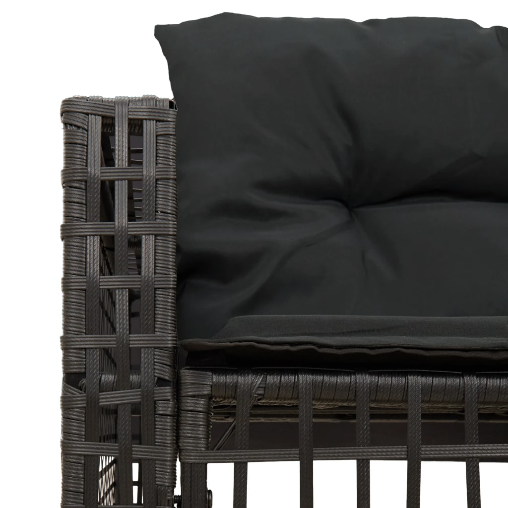 Gartensofa in L-Form mit Kissen und Fußbank Schwarz Poly Rattan