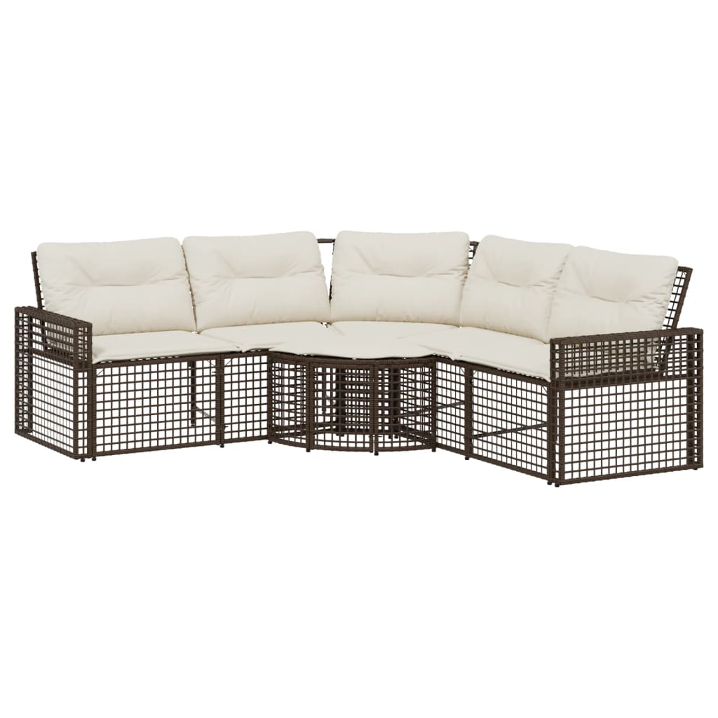 Gartensofa in L-Form mit Kissen und Fußbank Braun Poly Rattan