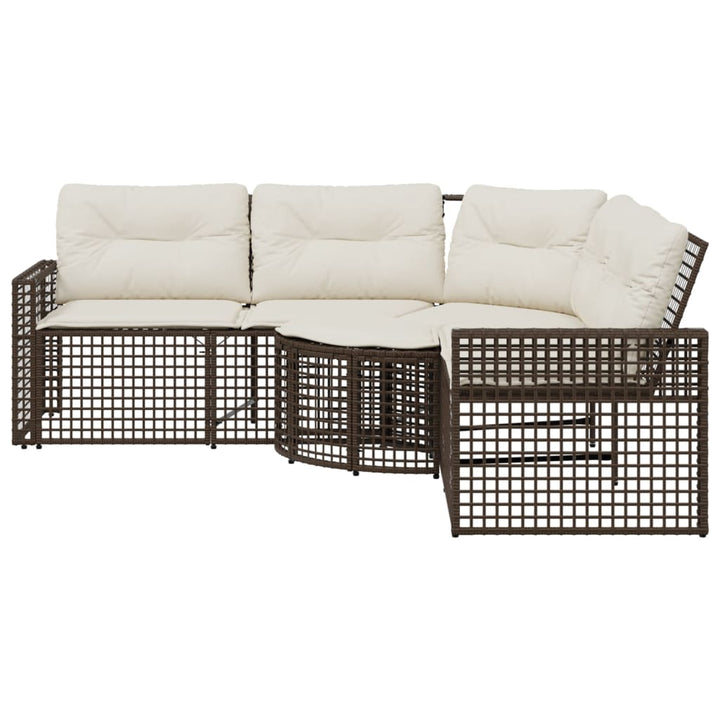 Gartensofa in L-Form mit Kissen und Fußbank Braun Poly Rattan