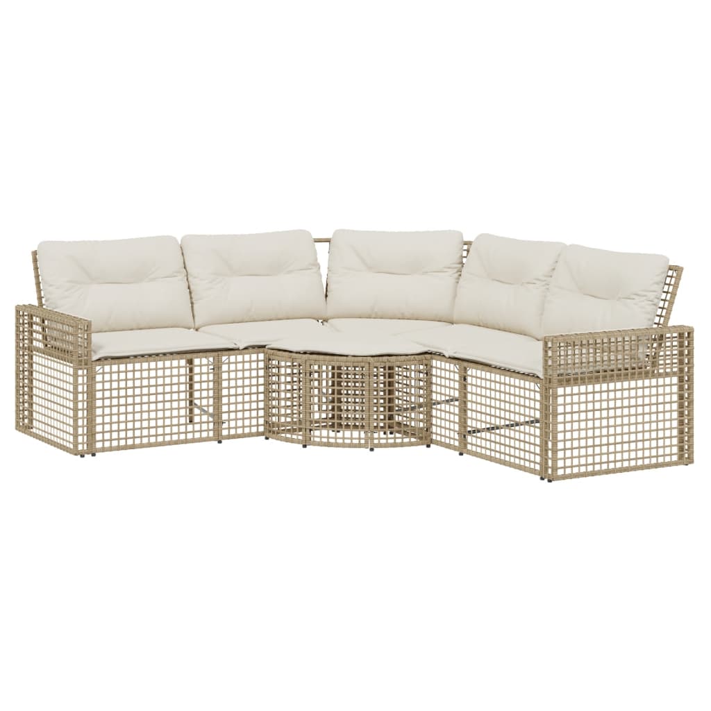 Gartensofa in L-Form mit Kissen und Fußbank Beige Poly Rattan