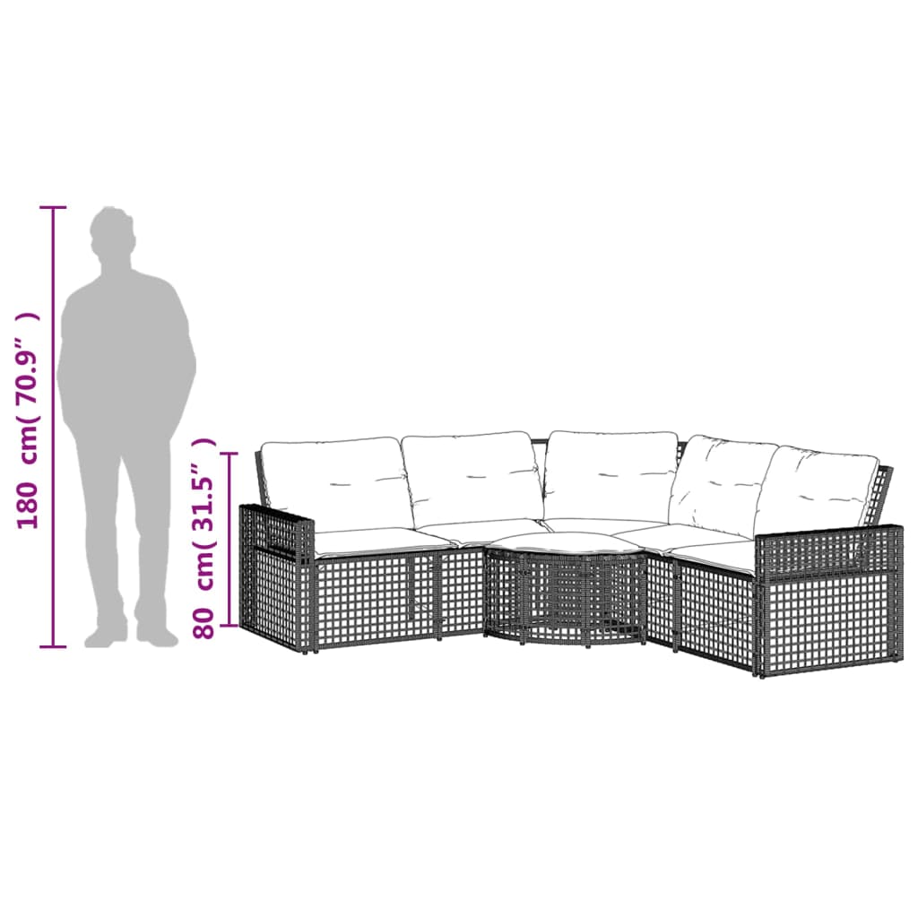 Gartensofa in L-Form mit Kissen und Fußbank Beige Poly Rattan