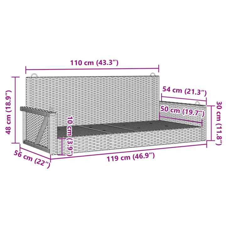 Hängebank Braun 119x56x48 cm Poly Rattan