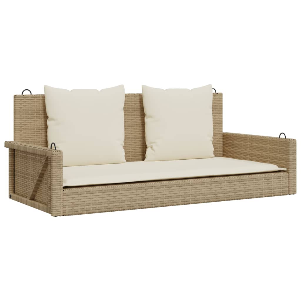 Banco colgante con cojín polirratán beige 119x56x48 cm