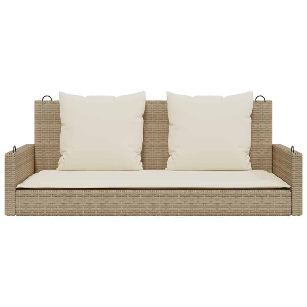 Banco colgante con cojín polirratán beige 119x56x48 cm