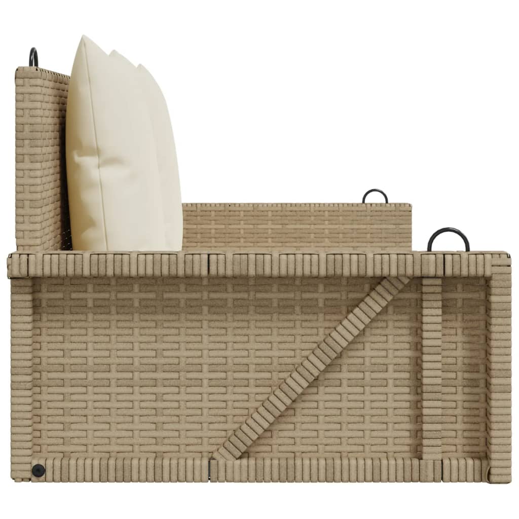 Banco colgante con cojín polirratán beige 119x56x48 cm