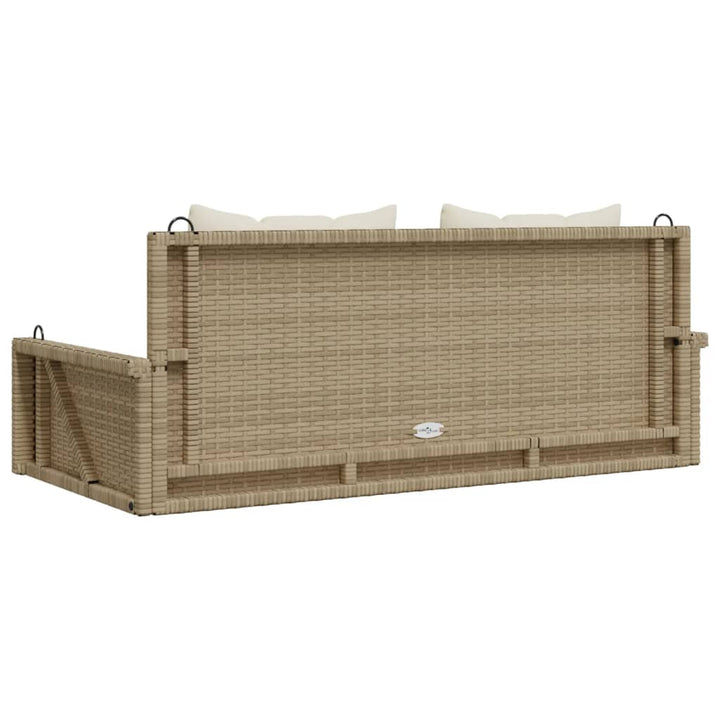 Banco colgante con cojín polirratán beige 119x56x48 cm