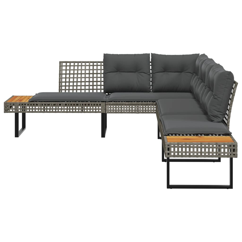 Gartensofa in L-Form mit Kissen Grau Poly Rattan und Akazie