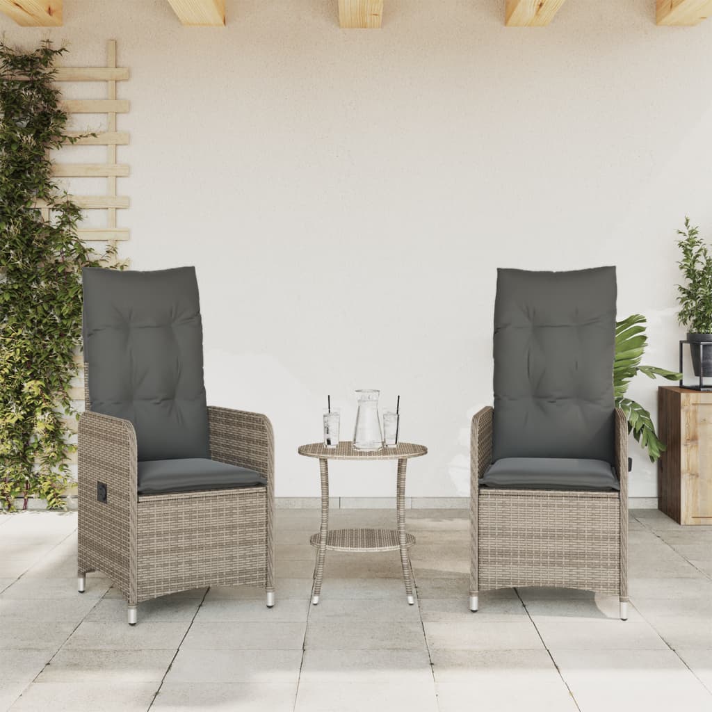 Sillones exterior 2 piezas con mesa poli rattan gris