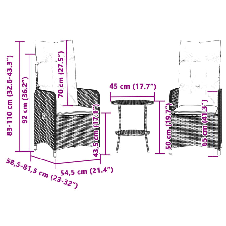 Sillones exterior 2 piezas con mesa poli rattan gris