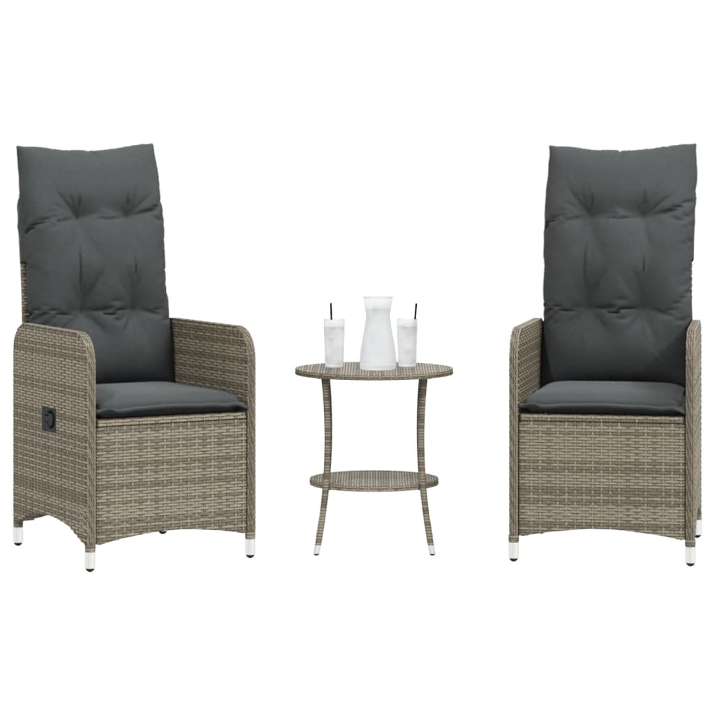 Sillones exterior 2 piezas con mesa poli rattan gris