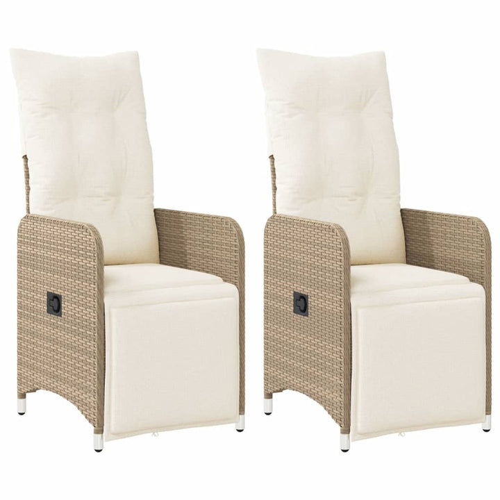 Sillones de jardín con cojines 2 uds. Poliratán beige ajustable.