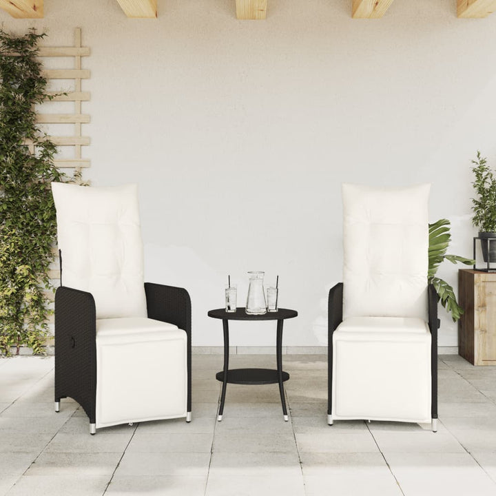 Sillones exterior 2 piezas con mesa poli rattan negro