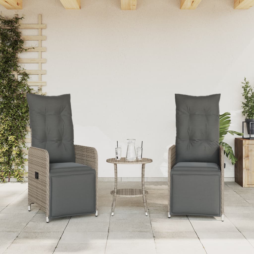 Outdoor-Lehnstühle 2 Stk. mit Tisch Grau Poly Rattan