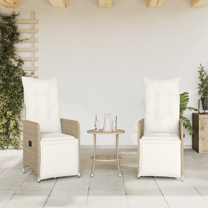 Gartensessel 2 Stk. Verstellbar mit Tisch Beige Poly Rattan