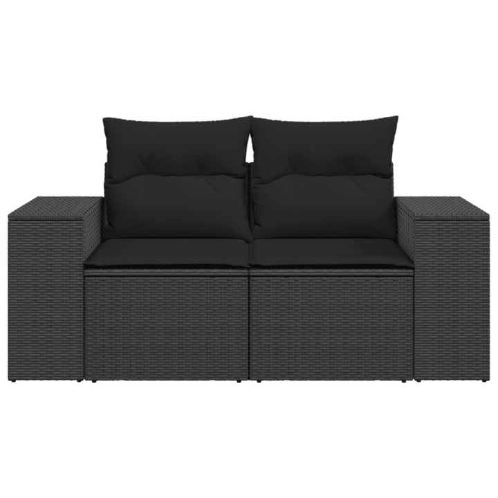 Gartensofa mit Kissen 2-Sitzer Schwarz Poly Rattan