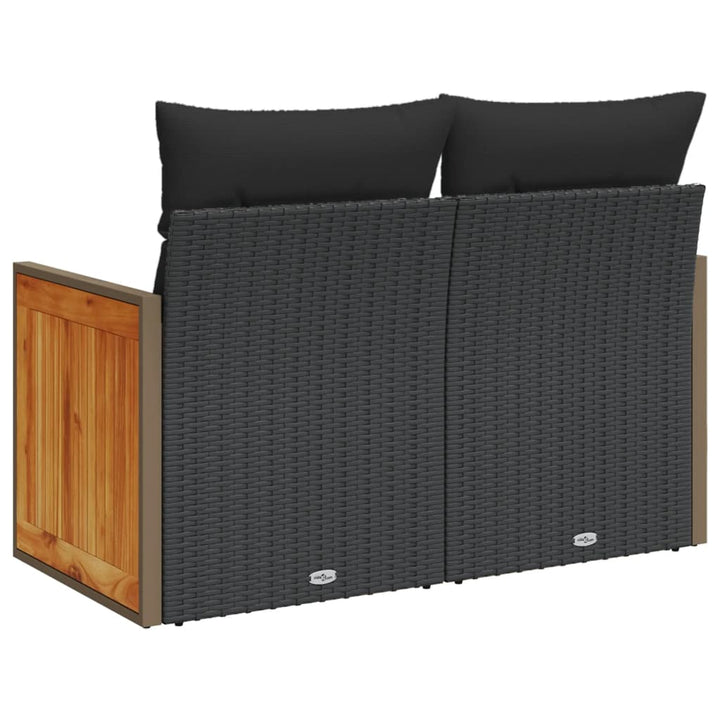 Gartensofa mit Kissen 2-Sitzer Schwarz Poly Rattan