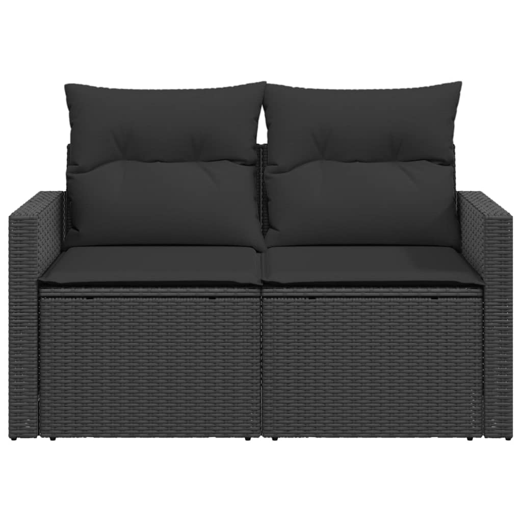 Gartensofa mit Kissen 2-Sitzer Schwarz Poly Rattan