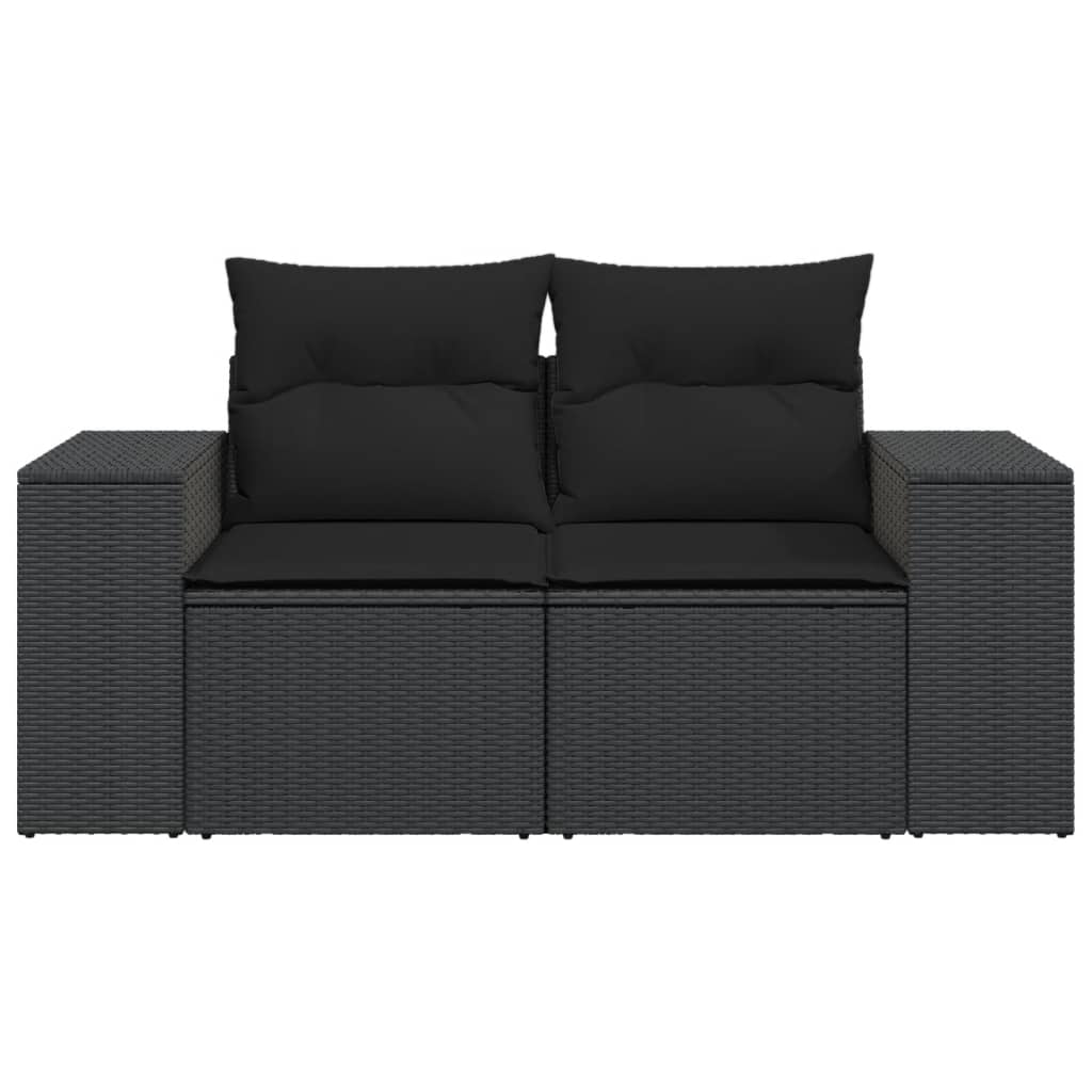 Gartensofa mit Kissen 2-Sitzer Schwarz Poly Rattan