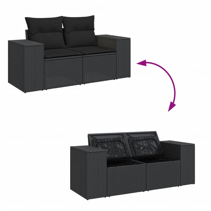 Gartensofa mit Kissen 2-Sitzer Schwarz Poly Rattan